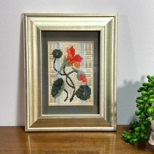 Complete Needlepoint Vintage Framed Wall Art Flower Nasturtium